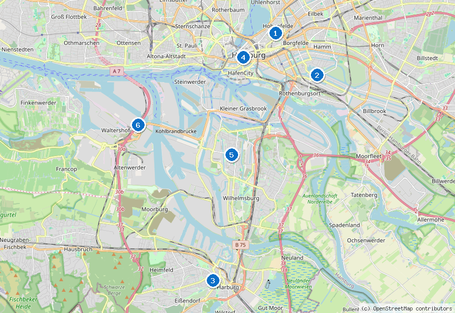 Mappa di Amburgo con i luoghi numerati