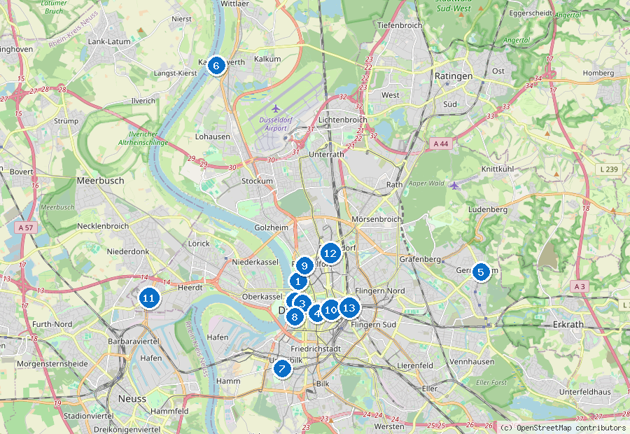 Mappa dei dintorni di Düsseldorf