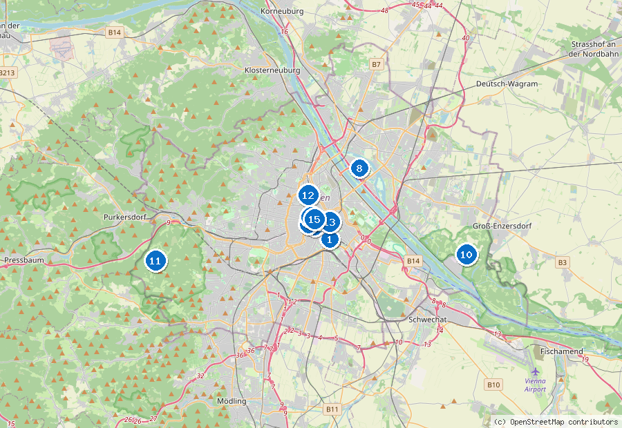 Mappa di Vienna con i luoghi numerati