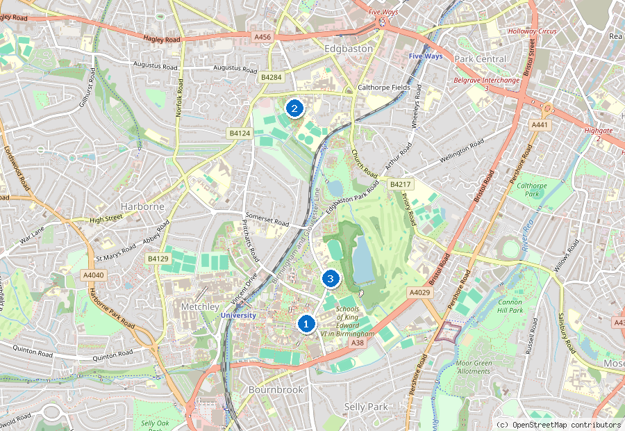 Mappa dei dintorni di Birmingham