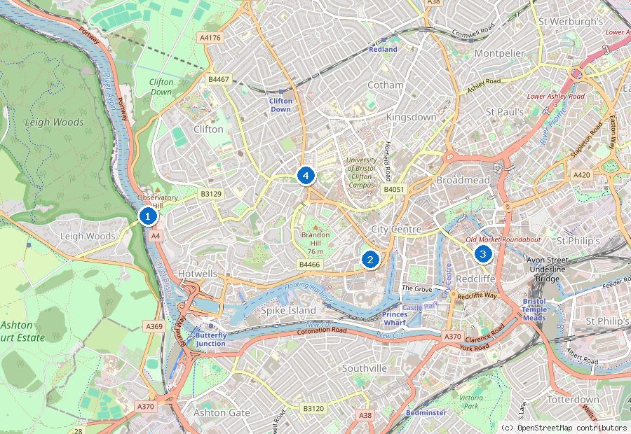 Mappa dei dintorni di Bristol