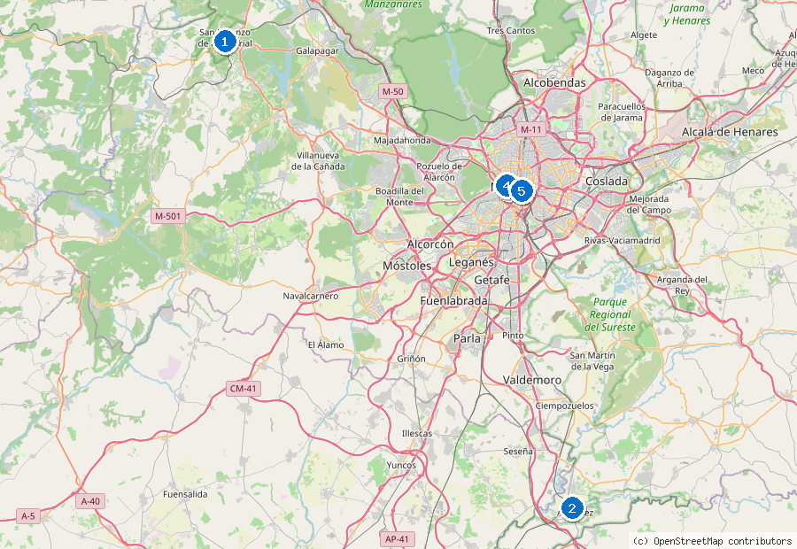 Mappa dei dintorni di Madrid