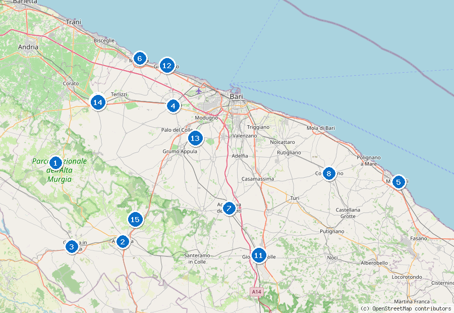 Mappa dei dintorni di Bari