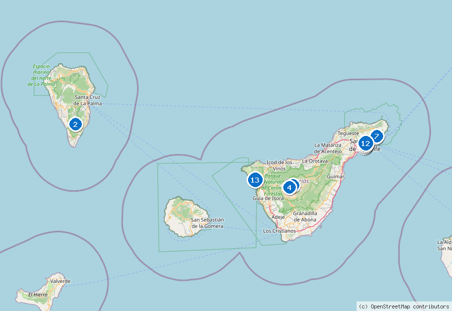 Mappa di Tenerife con i luoghi numerati