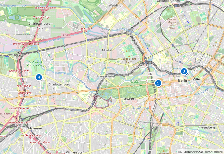 Mappa di Berlino con i luoghi numerati