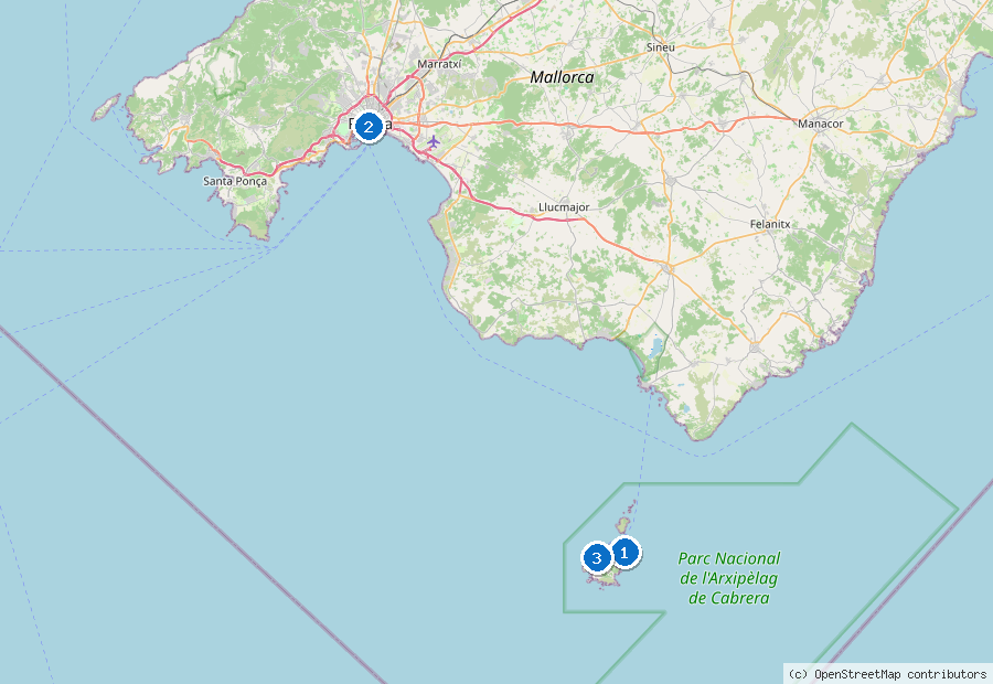 Mappa di Palma di Maiorca con i luoghi numerati